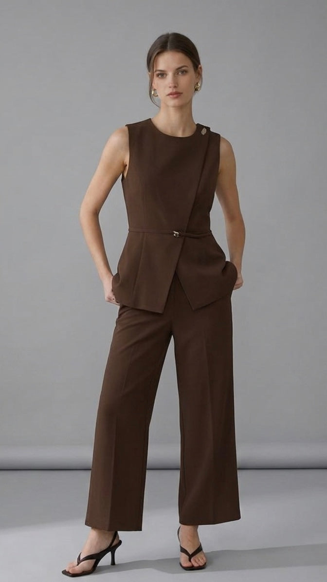 BELLEZZAMIA™Ensemble 2 Pièces à Col Rond et Pantalon Vintage