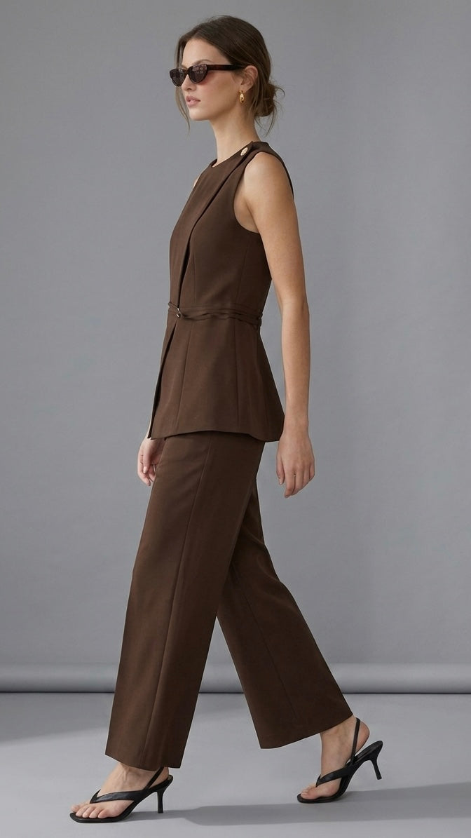 BELLEZZAMIA™Ensemble 2 Pièces à Col Rond et Pantalon Vintage