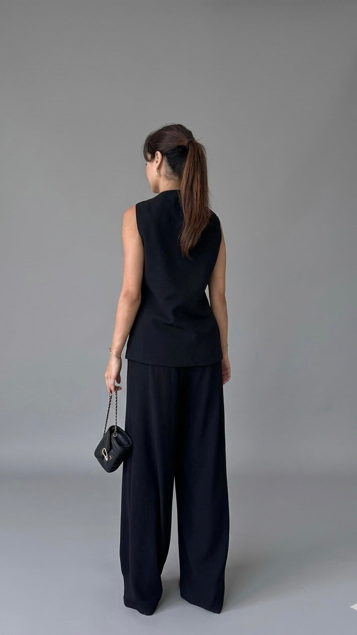 BELLEZZAMIA™ Ensemble 2 pièces Col En V Gilet Sans Manches et Pantalon à Jambes Larges